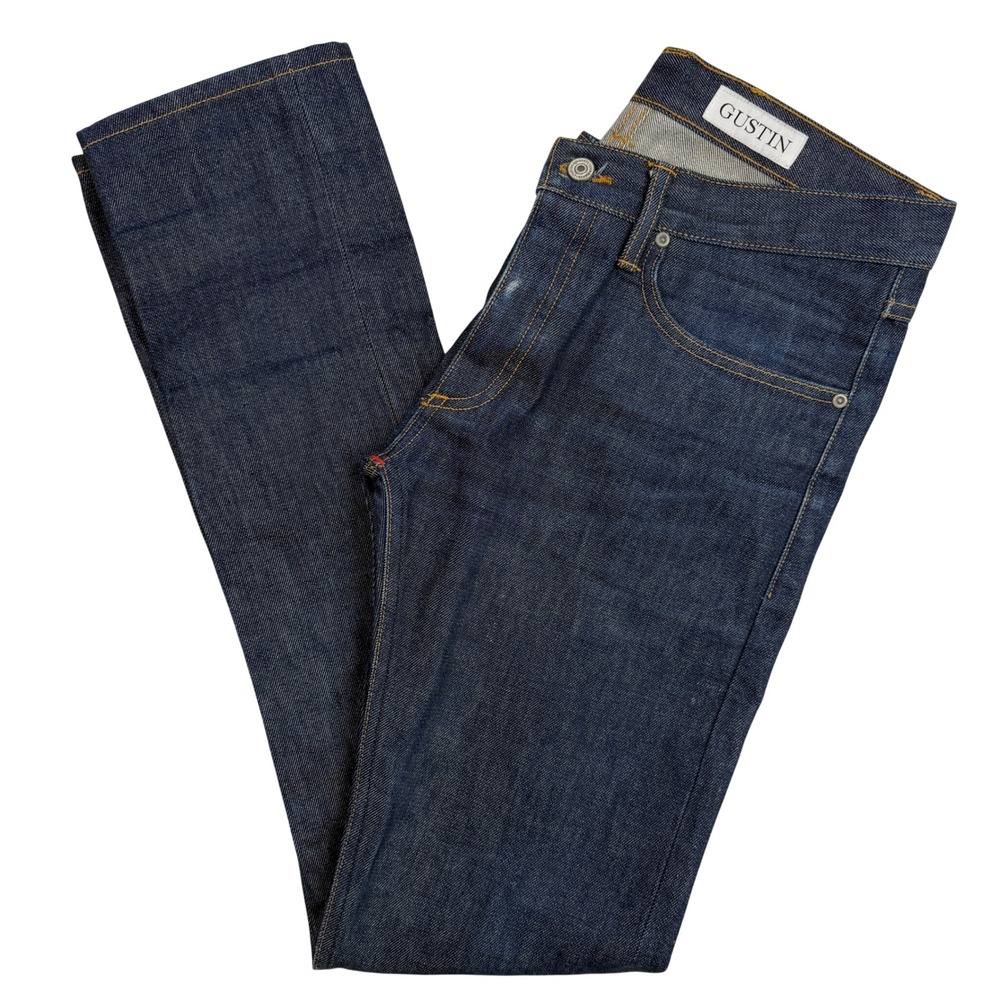 Gustin Dark Wash Raw Selvedge Denim Jeans Men Size 33 Button Fly